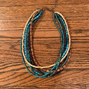Hand beaded turquoise and natural wood necklace